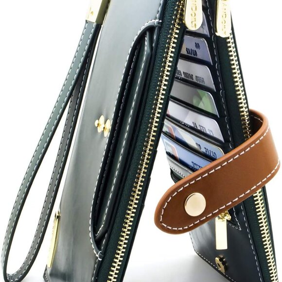 Genuine Leather Wallet RFID Blocking Bifold with Zipper Pocket for Women - Picture 1 of 6